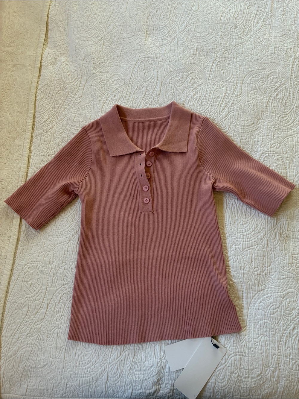 NWT Ribbed Polo Top in Dusty Rose
